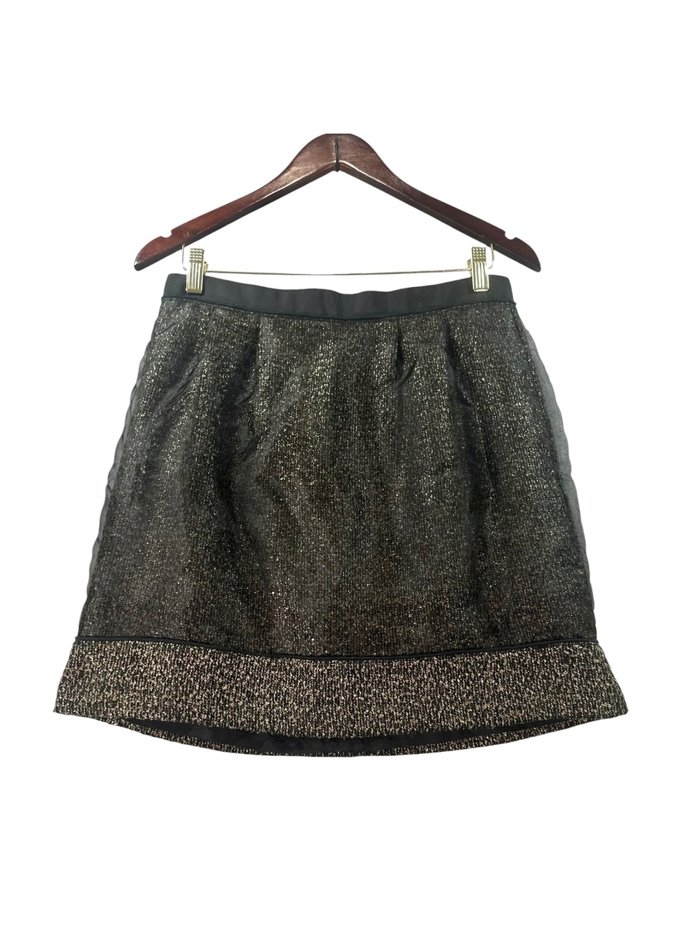 Ann Taylor LOFT Metallic Black Gold A-Line Skirt Size 6 Party Holiday